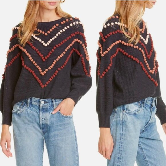 The Great - The Bobble Pom Pom Sweater in Navy Blue Size 1/Small - Picture 2 of 8